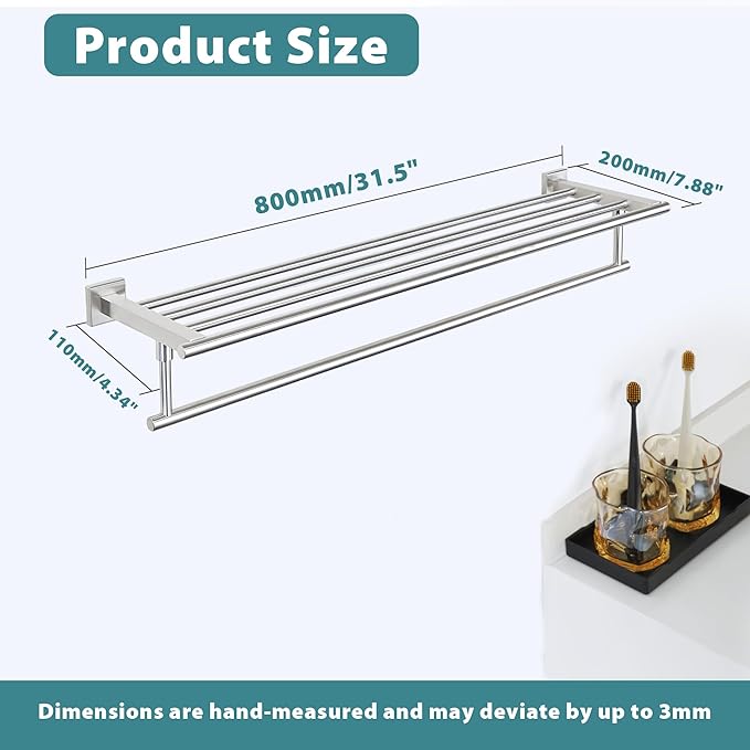 Alise Towel Racks for Bathroom Wall Mounted,Bathroom Towel Rack with Tower Bar,32 Inch Double Towel Racks for Bathroom,SUS304 Stainless Steel Bathroom Towel Holder Brushed Nickel