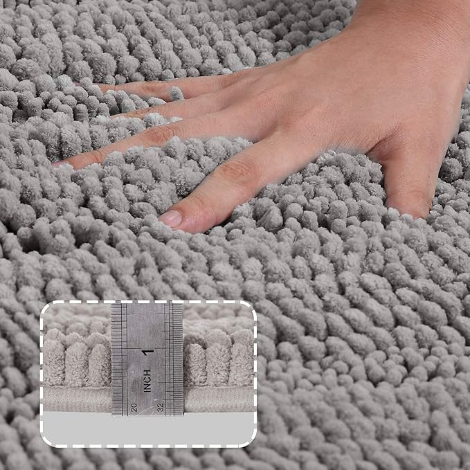 Turquoize Chenille Bath Rugs Shaggy Non-Slip Bath Mat 24 x 36 in Soft Absorbent Area Rug, Dove