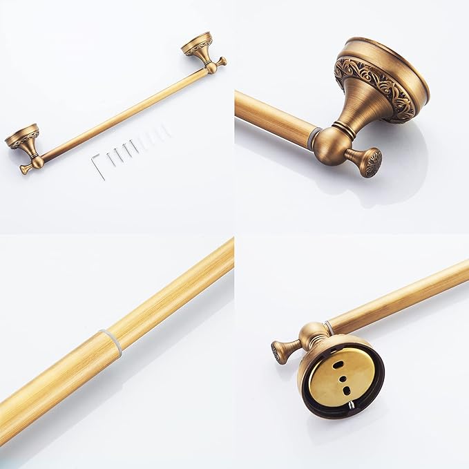 Antique Bronze Bathroom Hardware Set,Adjustable Towel Rack, Toilet Roll Paper Holder,Hand Towel Holder,Hook, Bathroom Accessories Set Wall Mounted （Carve Patterns）