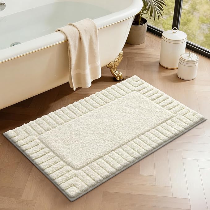 LUMI Bathroom Rugs Non Slip with Rubber Backing, Extra Soft Plush Microfiber Bath Rug Absorbent, Machine Washable Bath Mat Quick Dry for Tub, Shower, Ivory White, 24"x43"