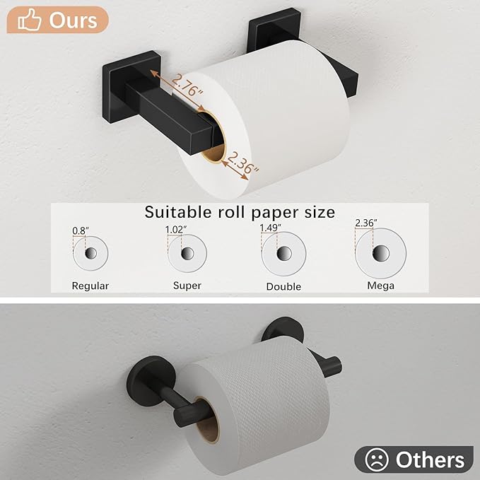 FEILERN Toilet Paper Holder, Wall Mounted Post Pivoting Square Tissue Holders Roll Holder Hangers for Bathroom, Commercial Toilet Paper Dispenser, Matte Black