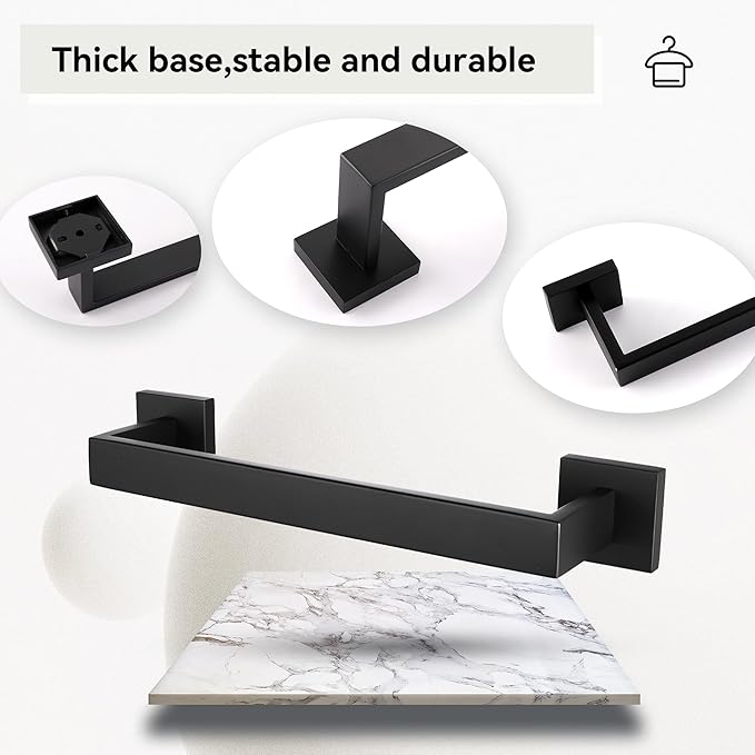 LANC 2 Pack 16-Inch Bathroom Towel Bars, Total-18 Bathroom Square Towel Racks, Kitchen Hand Towel Holders SUS304 Stainless Steel Wall Mount Towel Hanger Towel Rods, Matte Black A8804-4MB