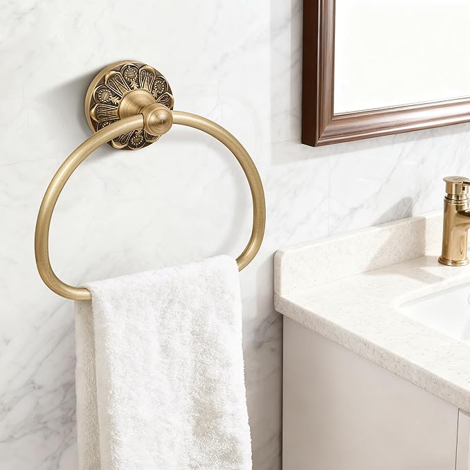 Brass Towel Holder Ring, Antique Brass Bathroom Hand Towel Ring, Vintage Wall Mounted Towel Rack Hanger Home Half Round Bathroom Hardware Accessory