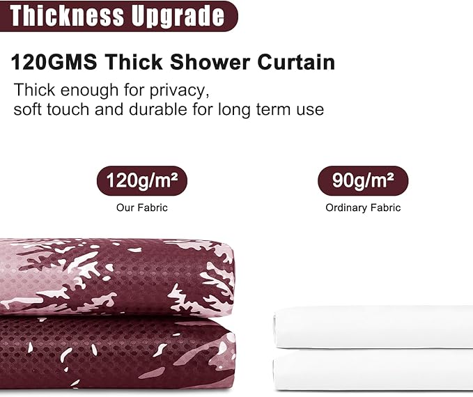 Hokibero Burgundy Misty Forest Mountain Nature Tree Fabric Shower Curtains for Bathroom Waterproof Heavy Duty Green and White Woohitedland Shower Curtain Bathtubs Hotel, 72 x 72 inch