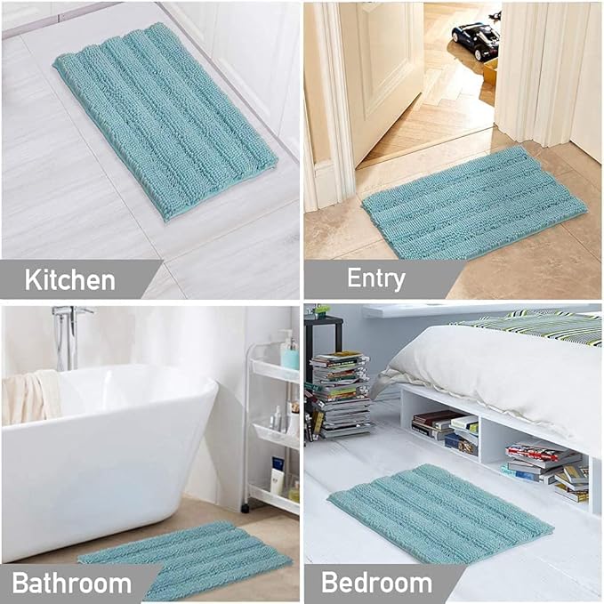 Turquoize Chenille Bath Rugs Shaggy Non Slip Bath Mat 24 x 36 Aqua Haze Extra Soft and Absorbent Area Rug, 24"x 36", Aqua Haze