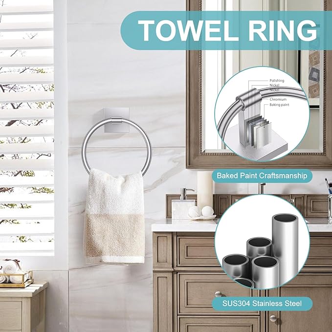 10 Pieces Brushed Nickel Towel Bar Set, Double Dase Toilet Paper Holder Bathroom Hardware Set, 23.6 Inch Stainless Steel Towel Rack for Bathroom Wall Mounted