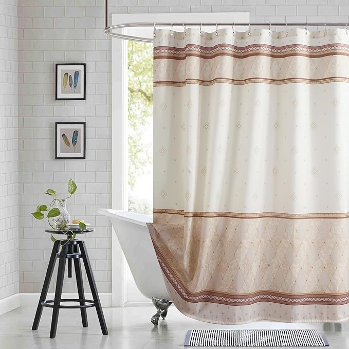 Extra Wide Fabric Shower Curtain 108 x 72 inch, Beige Tan Brown Striped Shower Curtains for Bathroom and Bathtub, 108" W x 72" H