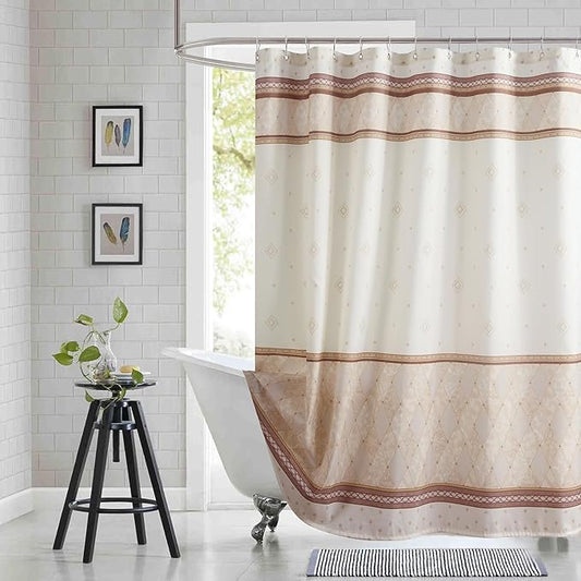 Extra Wide Fabric Shower Curtain 108 x 72 inch, Beige Tan Brown Striped Shower Curtains for Bathroom and Bathtub, 108" W x 72" H