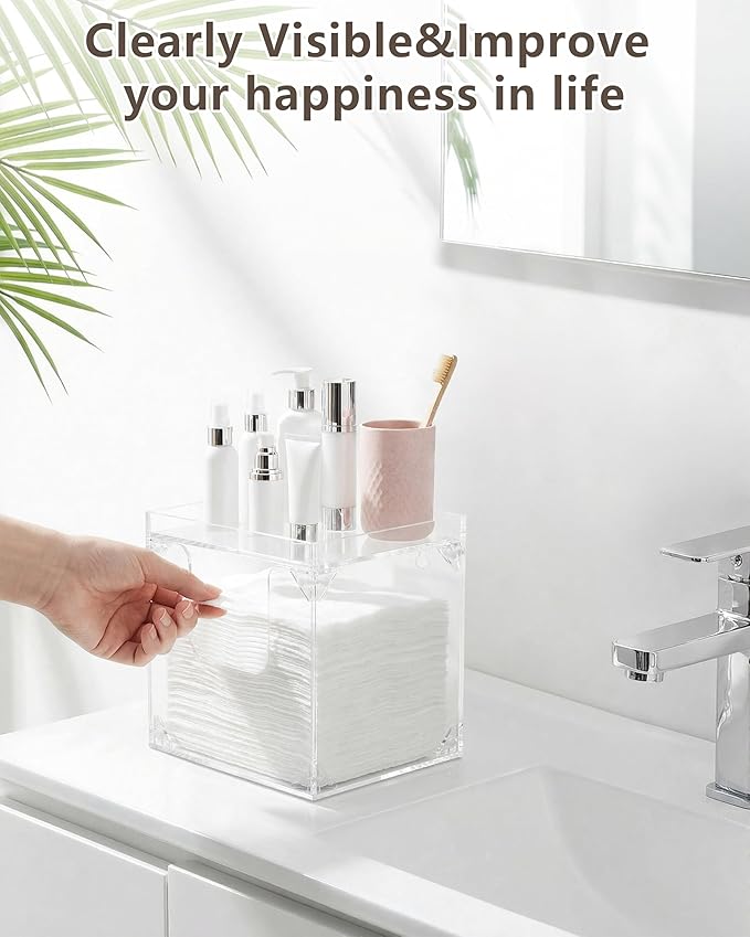 Foldable Facial Towel Holder – Disposable Face Towel Acrylic Storage Box for Bathroom, Clean Skin Club Box with Non-Slip Pads, Clean Towels XL Holder (Excluding Facial Towels)