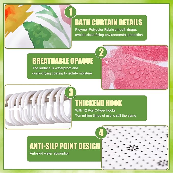 Nuanchu 6 Pcs Spring Shower Curtain Set with Rug Flower Bathroom Sets with Shower Curtain Bath Mat U Shaped Mat Toilet Lid Cover 2 Bath Towels and 12 Hooks Spring Flower Bathroom Decor