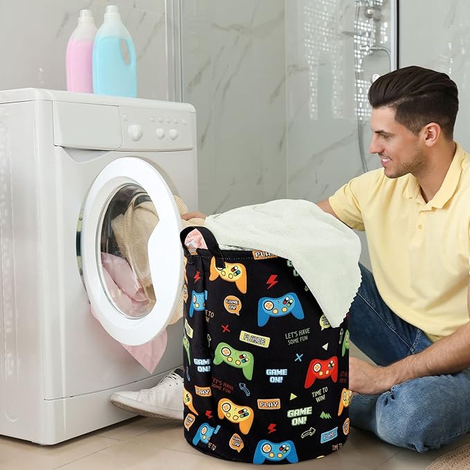 Zhehao 2 Pcs Easter Gamer Laundry Basket Boys Kids Laundry Hamper Gamer Room Decor Gaming Storage Basket Hamper Clothes Organizer Nursery Toy Storage Bin for Gifts Bedroom Bathroom Decoration(Classic)