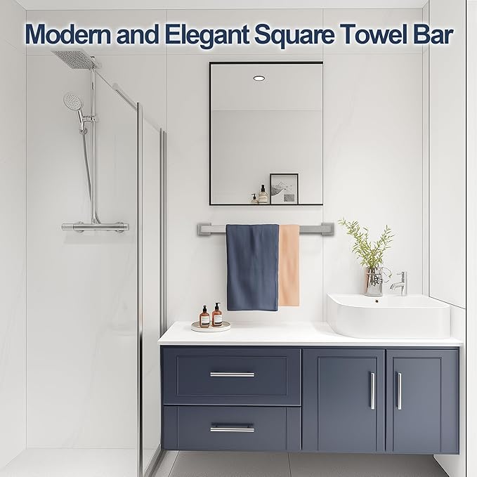 SEIDO 28 Inch Brushed Nickel Towel Bar, Heavy Duty & Rust-Proof 304 Stainless Steel Bath Towel Holder, Modern Square Wall Mounted Towel Rack for Bathroom, Kitchen, RV