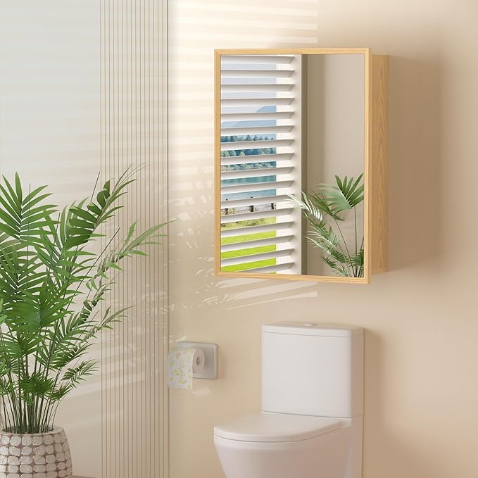 16x24 Inch Wood Medicine Cabinet with Mirror, Surface or Recessed Mounted Bathroom Cabinets with Adjustable Shelves, Soft-Close Hinges, Wall Mounted Cabinet for Storage
