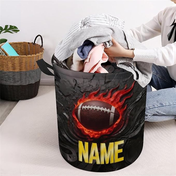 Personalized Rugby Laundry Hamper Custom Name Funny Dirty Clothes Laundry Basket Portable Storage Basket For Home Bathroom Family Football Lovers Xmas Birthday (style 9)