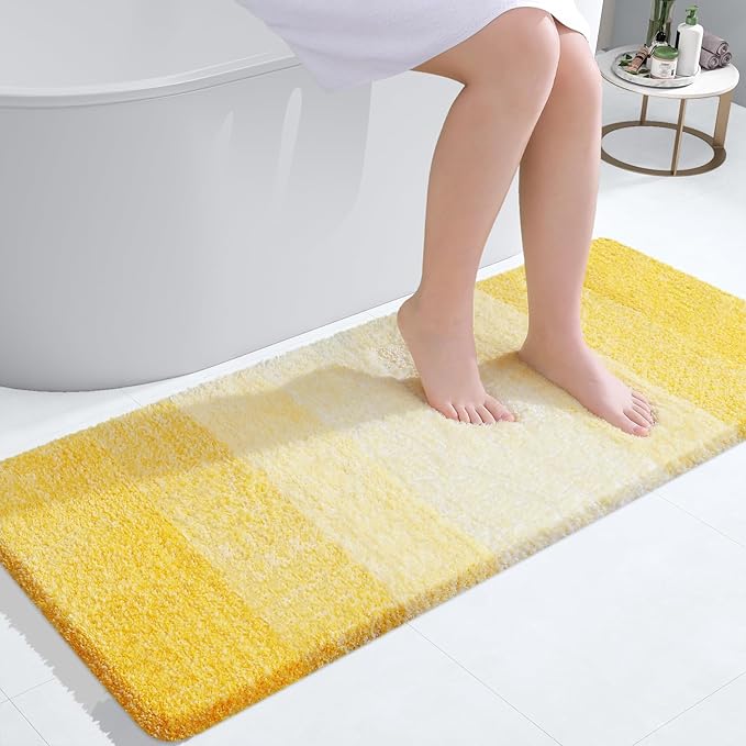 OLANLY Bathroom Runner Rugs 40x24, Extra Soft Absorbent Microfiber Bath Rugs, Rubber Backing, Quick Dry, Machine Washable Bath Mats for Bathroom Floor, Tub and Shower, Home Decor Accessories, Yellow