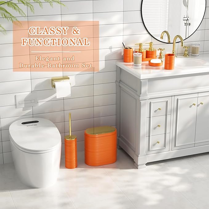 Bathroom Set - Bathroom Sets with Shower Curtain and Rugs, 25PC Bathroom Accessory Set, Orange Bathroom Accessories Set with Trash Can, Soap Dispensers