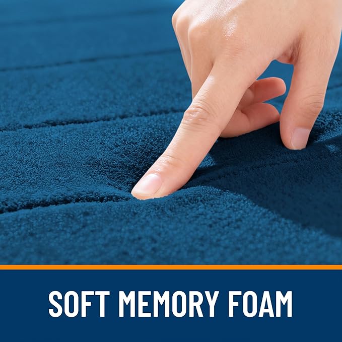 OLANLY Memory Foam Long Bathroom Rugs Runner 47x20, Super Soft Absorbent Bath Mat, Quick Dry, Machine Washable Shower Floor Rugs, Bathmat Carpet, Bathroom Home Decor Accessories, Navy Blue