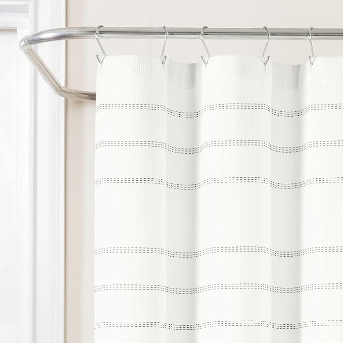 Lush Decor Modern Galaxy Waffle Woven Cotton Shower Curtain Single 72" W x 72" L Snow White & Gray - White Shower Curtains for Bathroom Curtain