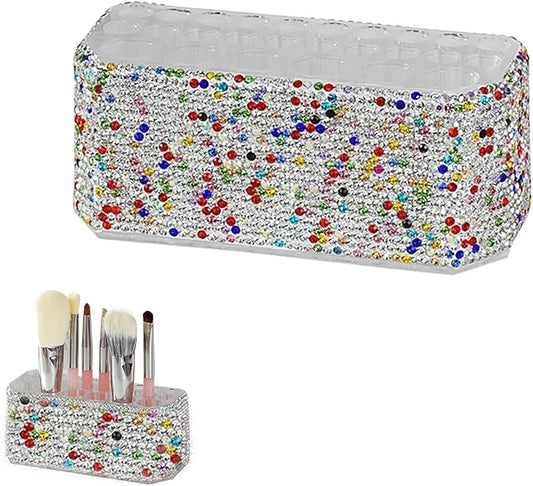Clear Acrylic Makeup Eyeliner Lip Liner Holder Organizer,Bling Crystal Makeup Brush Holder,26 Spaces (Colorful)
