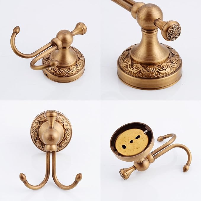 MOGFCT Wall Mounted Bathroom Robe Hook, Towel Hanger Antique Brass Pattern Carving,Brushed Bronze