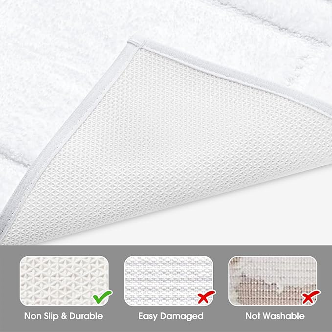 HOMEIDEAS Bathroom Rugs Sets 2 Piece, Super Soft and Absorbent Non Slip Microfiber U-Shaped Toilet Bath Mat Set (20"x32"+U20 x24, White)