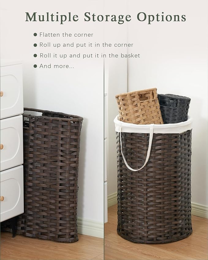 SETVSON Laundry Basket Round Rattan Laundry Hamper 29.1 Gal(110 L) Handwoven Large Wicker Basket with Handles, Wicker Hamper with Removable Bags and 2 Mesh Bags for Bathroom Living Room Brown(No Lid)