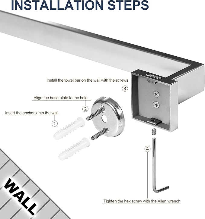 SEIDO 30 Inch Polished Chrome Towel Bar, Heavy Duty & Rust-Proof 304 Stainless Steel Bath Towel Holder, Modern Square Wall Mounted Towel Rack for Bathroom, Kitchen, RV