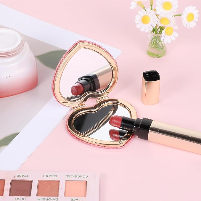 Giantree Cute Heart-Shaped Makeup Mirror for Women, Pink Double-Sided Makeups Mirrors, Travel Portable Makeup Mirror Gift Magnetic Folding Mirrors Suitable for Women Home Office Valentine's Day