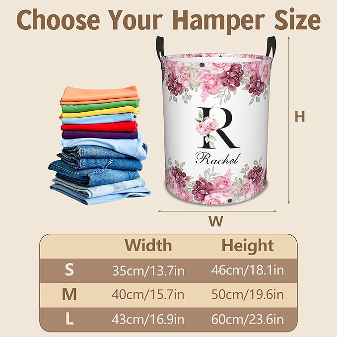 Custom Name Laundry Basket, Personalized Collapsible Laundry Hamper with Name for Bathroom Bedrooms, Customized Dirty Clothes Hamper Storage Basket Gifts for Kids Boys Girls Baby Men Women