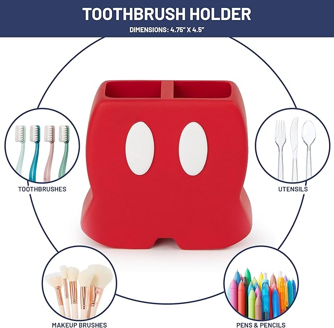 Jay Franco Disney Mickey Mouse Bathroom Organizer Set - 4 Piece Red, Black and White Accessories Includes Resin Soap Dispenser, Soap Dish, Toothbrush Holder and Tumbler - Bathroom Décor
