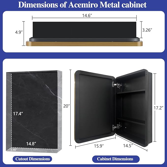 16" x 20" Bathroom Medicine Cabinet with Mirror Door, Brush Gold Stainless Steel Frame, Recessed or Surface Mounted,Storage Cabinet with Adjustable Metal Shelves,Upgraded Version