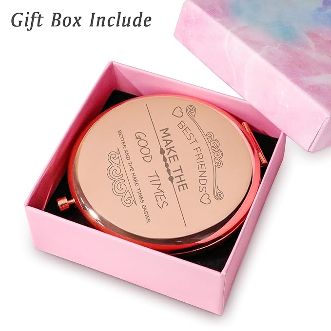 Friendship Gifts for Women Girls, Personalized Gifts for Friends BBF Bestie, Custom Compact Mirror for Birthday, Mothers Day, Graduation, Basket Stuffers