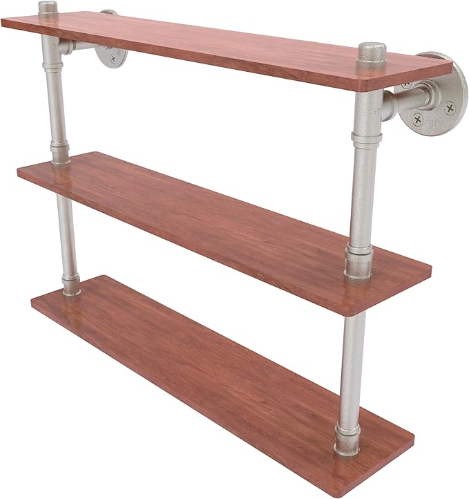 Allied Brass P-490-22-TWS-SN Pipeline Collection 22 Inch Ironwood Triple Shelf, Satin Nickel