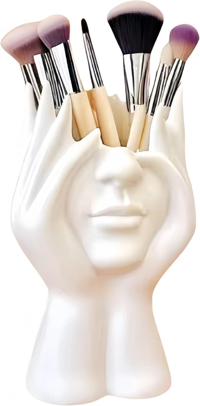Make Up Brush Holder Organizer Face-Shaped Pen Holder Vase Organizer Abstract Art Face Hand Design Travel Cosmetic Holder | Makeup Organizer For Brushes