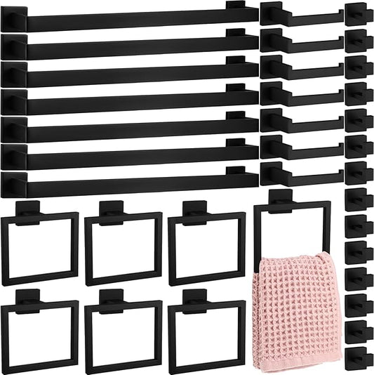 Gisafai 35 Pcs Black Bathroom Hardware Accessories Set 23.6 Inch Bath Towel Bar Kit Stainless Steel Bathroom Hardware Set Towel Racks Ring Robe Hooks Paper Holder for Wall Mounted
