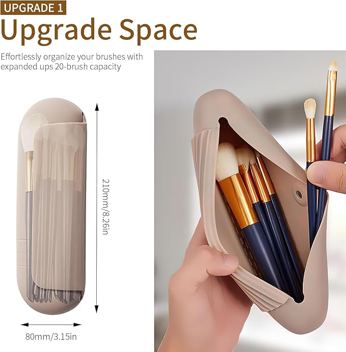 Makeup Brush Holder Travel Silicone Make Up Brushes Bag Pack Container Case Pack Include Makeup Sponge Holder, Cosmetic Lipstick Nail Brush Organizer Suitable for Vanity Drawer Counter