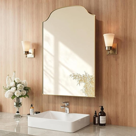 24x35 Inch Medicine Cabinet - Surface Mount or Recessed Bathroom Mirror Cabinet with Storage, Metal Framed, Sturdy & Easy Installation（Gold）