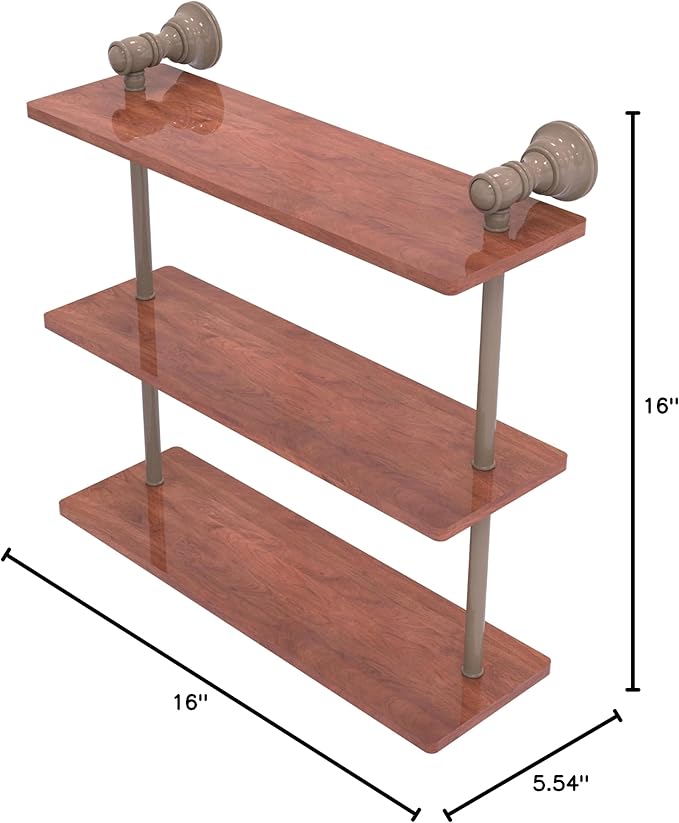 Allied Brass CL-5-16-IRW-SHB Carolina Collection 16 Inch Triple Wood Shelf, Shaded Beige