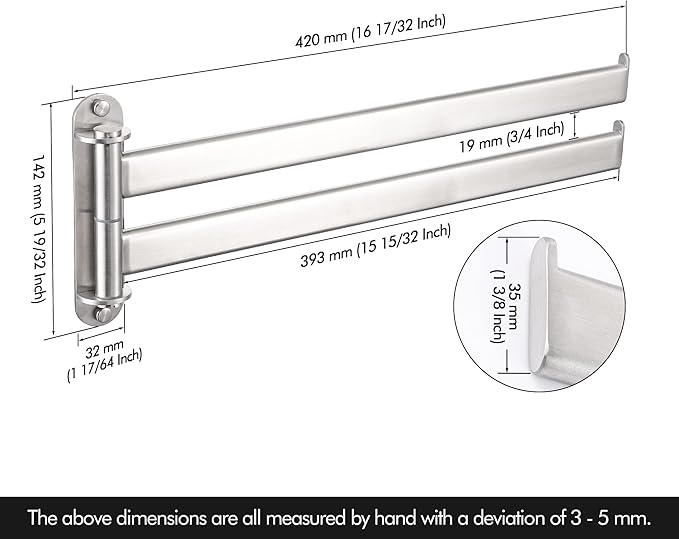 KES Bathroom Towel Rack, 15.5-Inch Swivel Towel Rack 2-Arm, Swing Out Double Towel Bar Wall Mounted, SUS304 Stainless Steel Brushed Finish, A2104S2L40-2