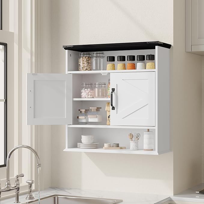 Bathroom Wall Cabinet - Medicine Cabinet with Barn Doors & Adjustable Shelf - 25x23.6x9 Inch Wall Cabinet for Bathroom, Kitchen, Laundry Room, Entryway