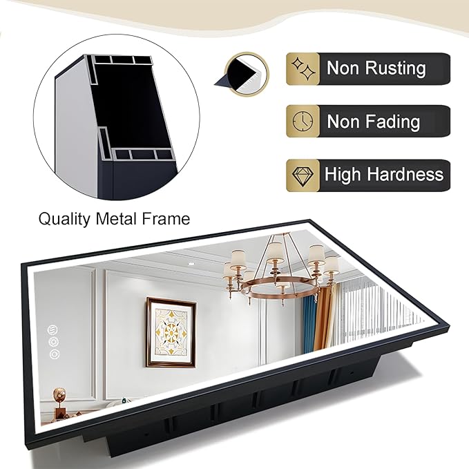 LED Lighted Medicine Cabinet with Mirror, Recessed or Wall Mounted Bathroom Mirror with Storage, Anti-Fog, 3-Color Dimming, Adjustable Shelves, Black Metal Frame - 16x24 inch