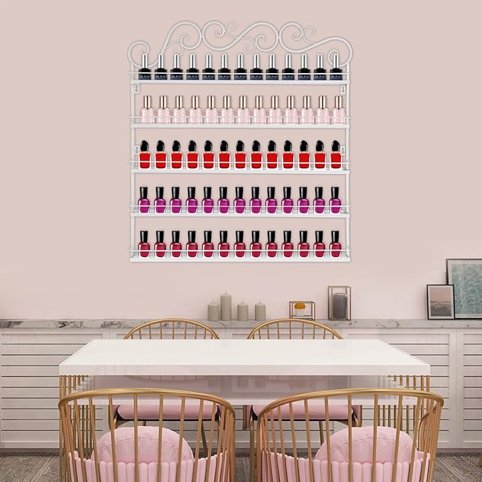 AngelcityCC 5 Tier Wall Mounted Metal Rack Shelf Versatile Organizer for Nail Polish Essential Oils for Home Nail Salon Spa Shops