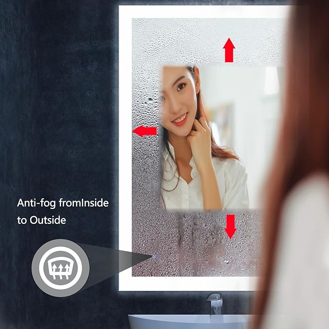 Smart Lighted Medicine Cabinet with Anti-Fog Mirror-16x26 Inch, Dimmable LED, Touch Control, 3 Glass Shelves,Recessed or Surface Mount Bathroom Storage