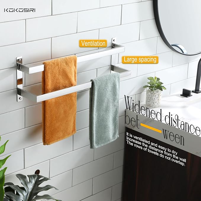 KOKOSIRI Towel Bars Bath Towel Holders 24 Inches Chrome Bathroom 2-Tiers Ladder Towel Rails Wall Mounted Towels Shelves Rack Polished Stainless Steel, B5008CH-L24