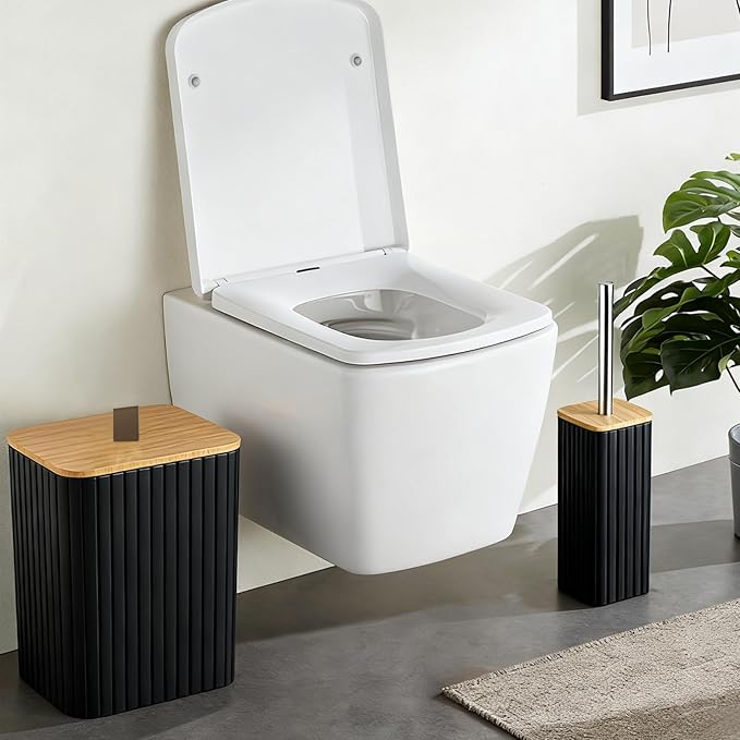 Bathroom Set - 9PCS Black Bathroom Accessories Set Toilet Brush Holder Set Soap Dispenser Decorative Countertop Bathroom Accessory Set with Trash Can Bathroom Decor Set for Home, Restroom