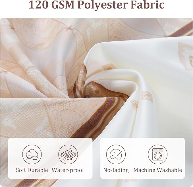 Long Fabric Shower Curtain, Modern Beige Brown Stripe Pattern, Decorative Cloth Bathroom Curtain, 72" W x 78" H