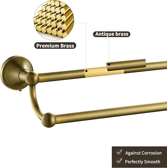 Leyden Antique Brass Towel Bar,Adjustable Towel Rack Holder Double Retro Bathroom Accessories Wall Mount Vintage