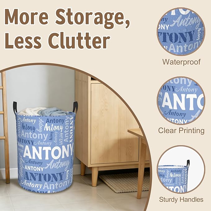 Custom Name Laundry Basket, Personalized Collapsible Laundry Hamper with Name for Bathroom Bedrooms, Customized Dirty Clothes Hamper Storage Basket Gifts for Kids Boys Girls Baby Men Women