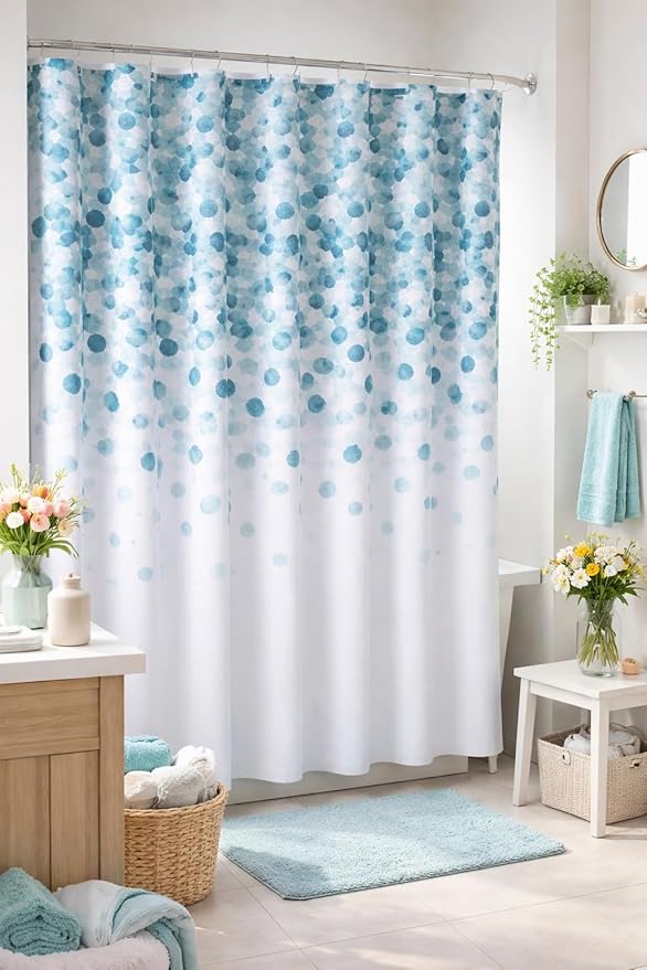 Serafina Home Mineral Blue Teal Modern Fabric Shower Curtain for Bathroom: Cascading Water Splash Pattern of Turquoise, Aqua, and White