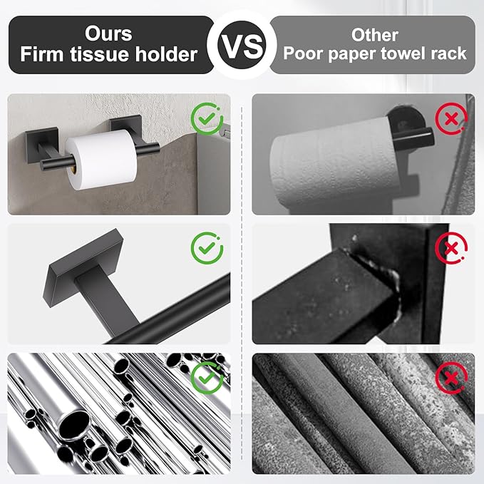 10 Pieces Matte Black Towel Bar Set, Double Dase Toilet Paper Holder Bathroom Hardware Set, 23.6 Inch Stainless Steel Towel Rack for Bathroom Wall Mounted